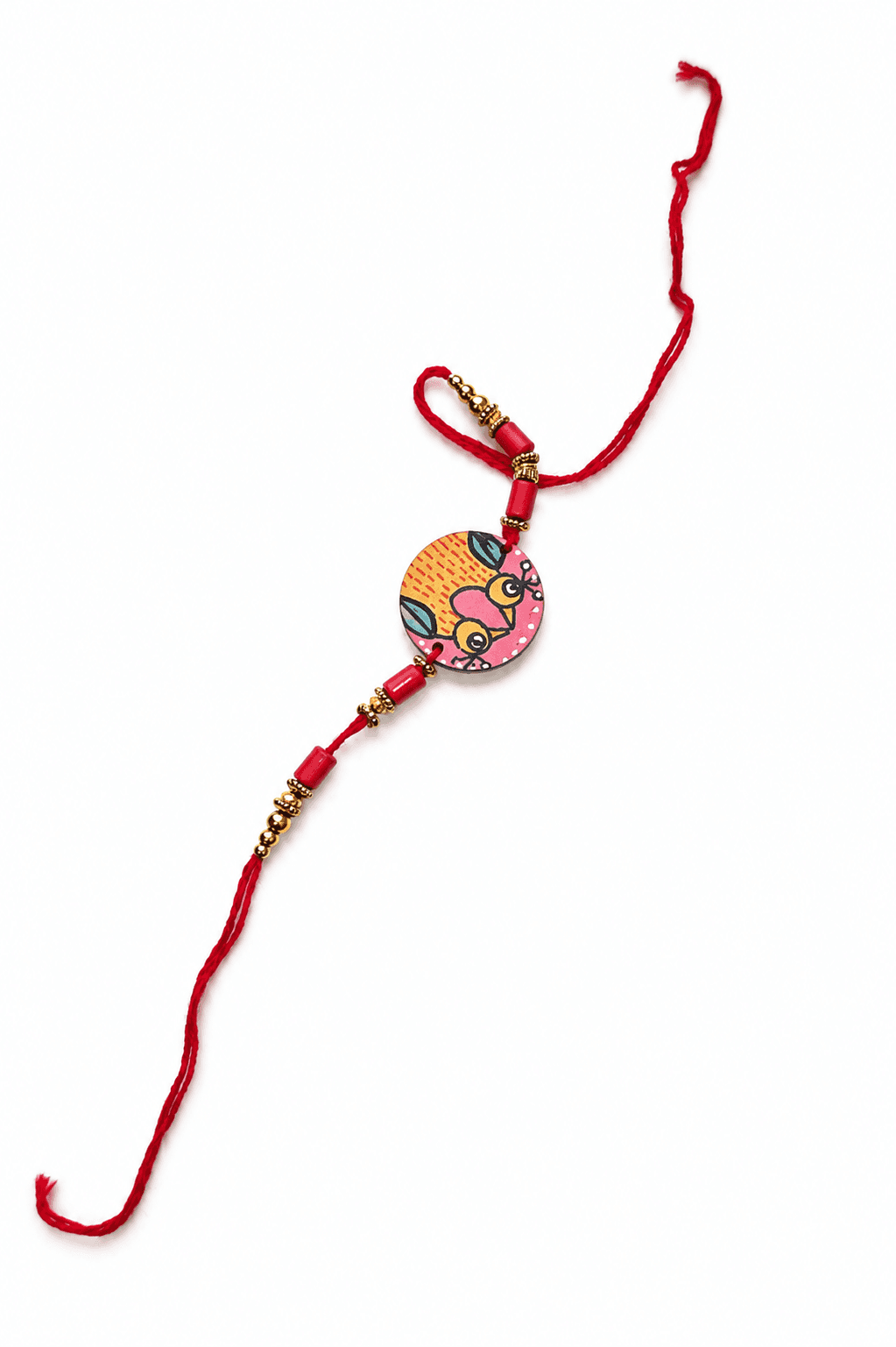 Gond Art Hand-Painted Rakhi — Pink Bird Motif