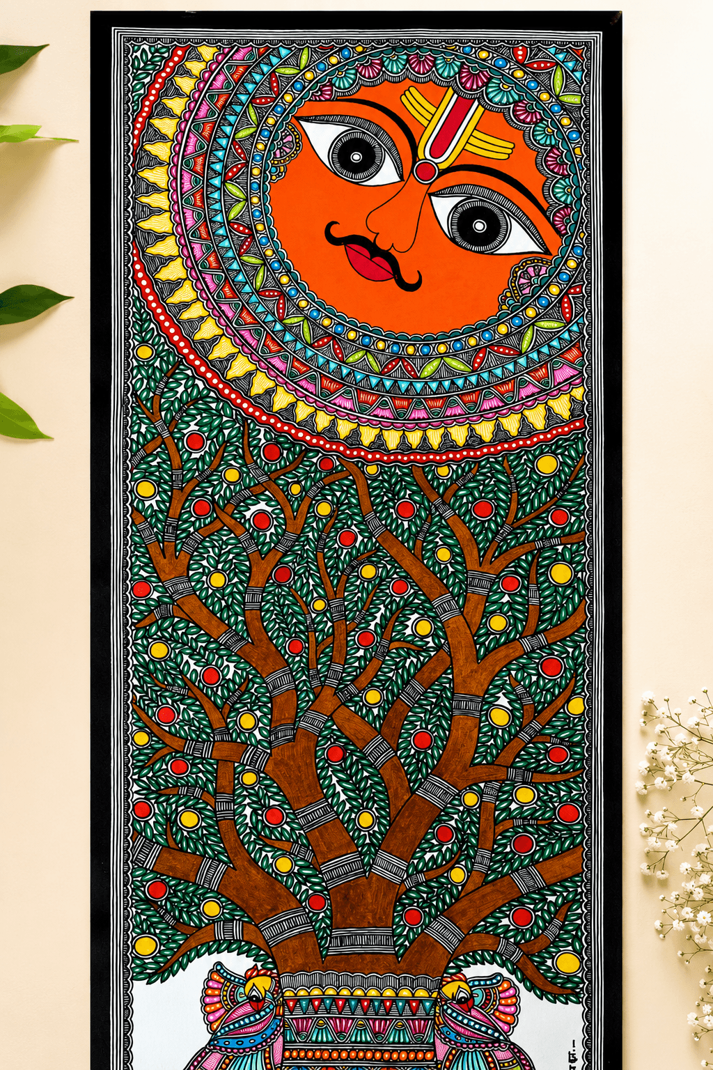 Surya Dev & Tree of Life - Handcrafted Madhubani Painting