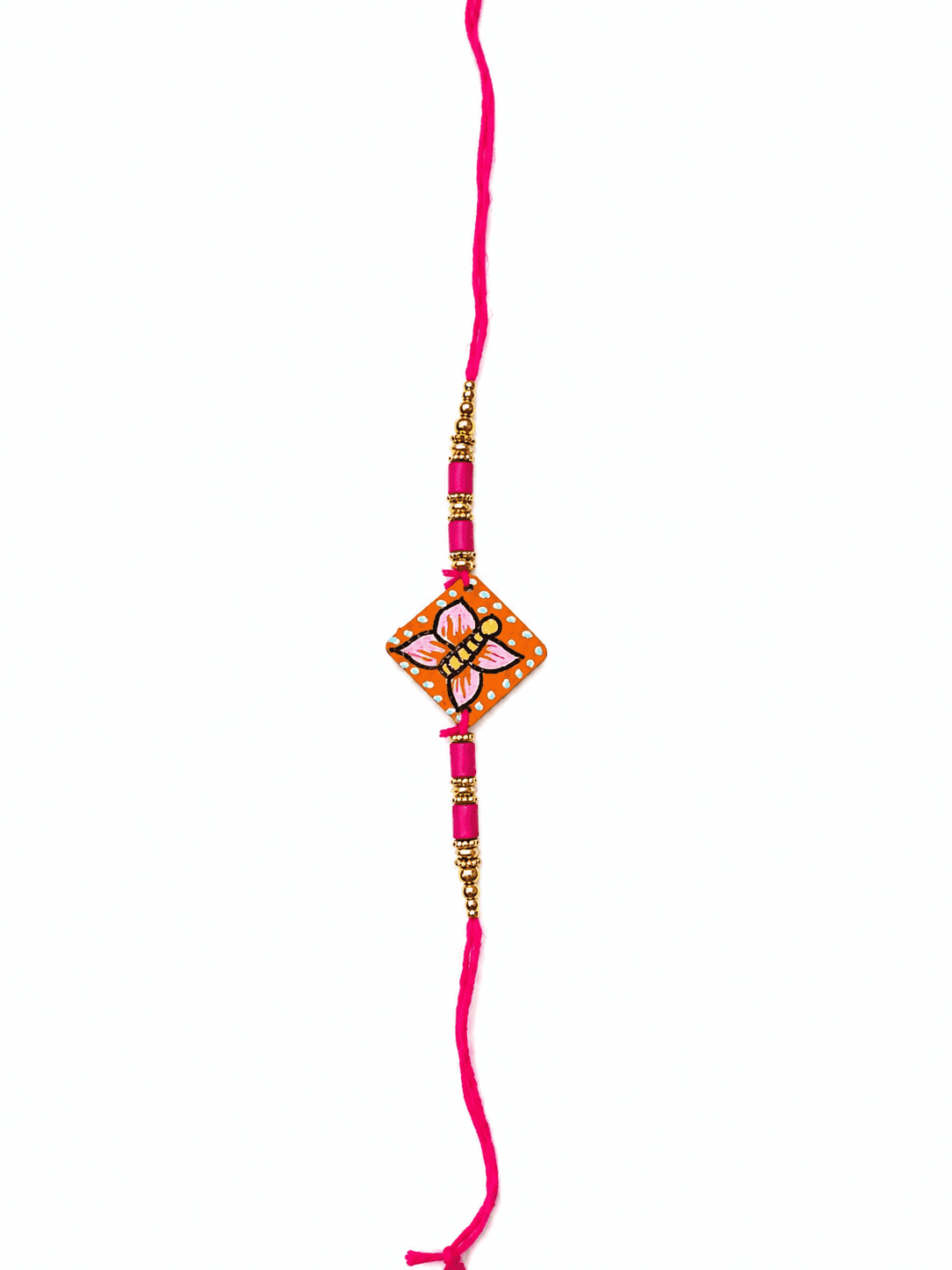 Hand-Painted Floral MDF Rakhi with Pink Beads