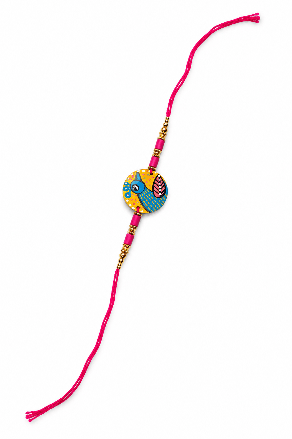 Gond Art Hand-Painted Rakhi — Turquoise Bird Motif
